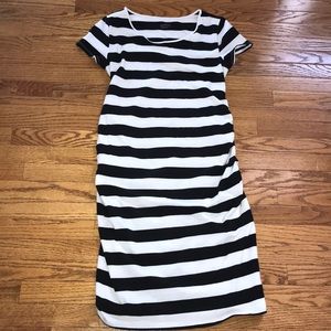 Isabel Maternity black/white strip fitted dress